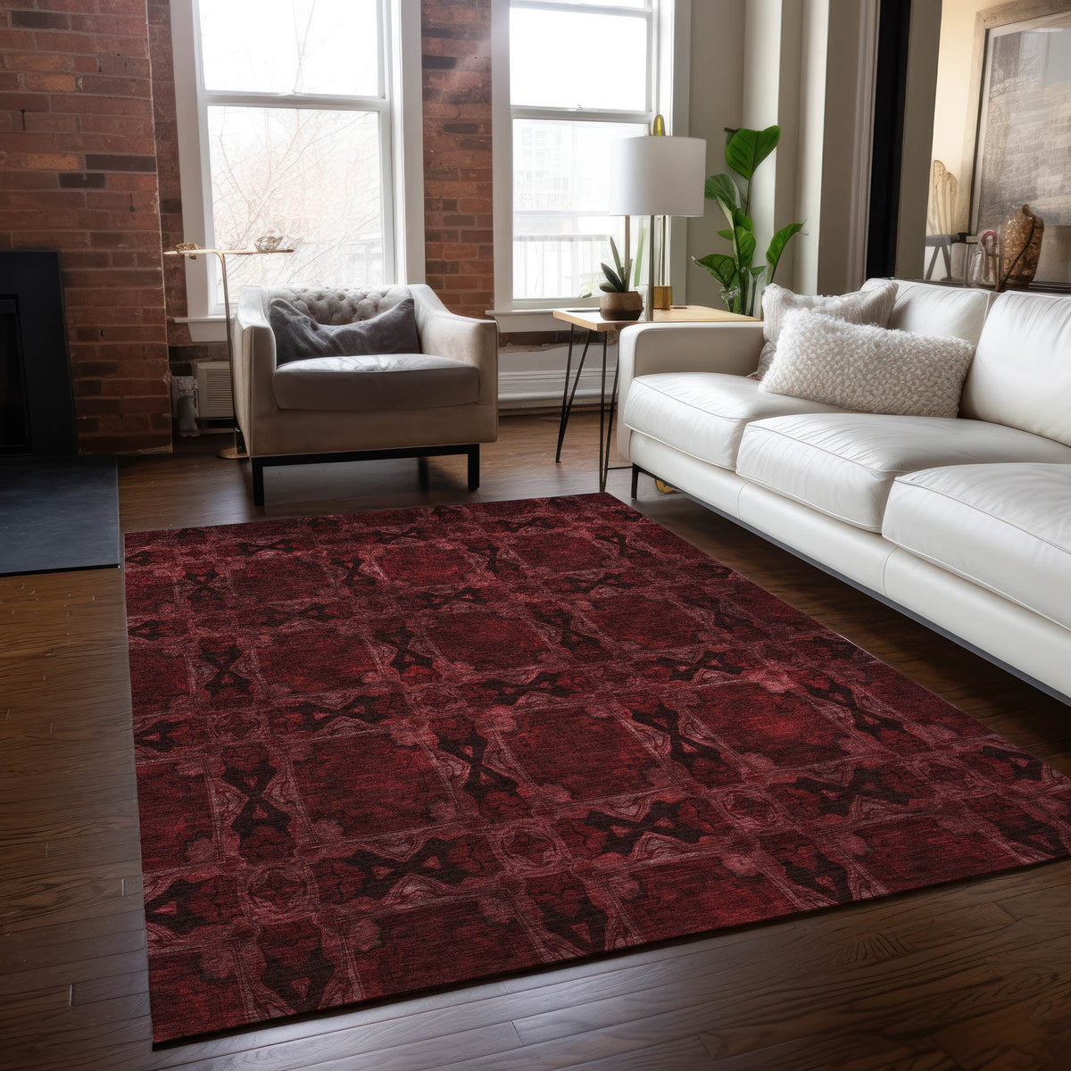 Addison Rugs Panel Red Washable Indoor-Outdoor Rug