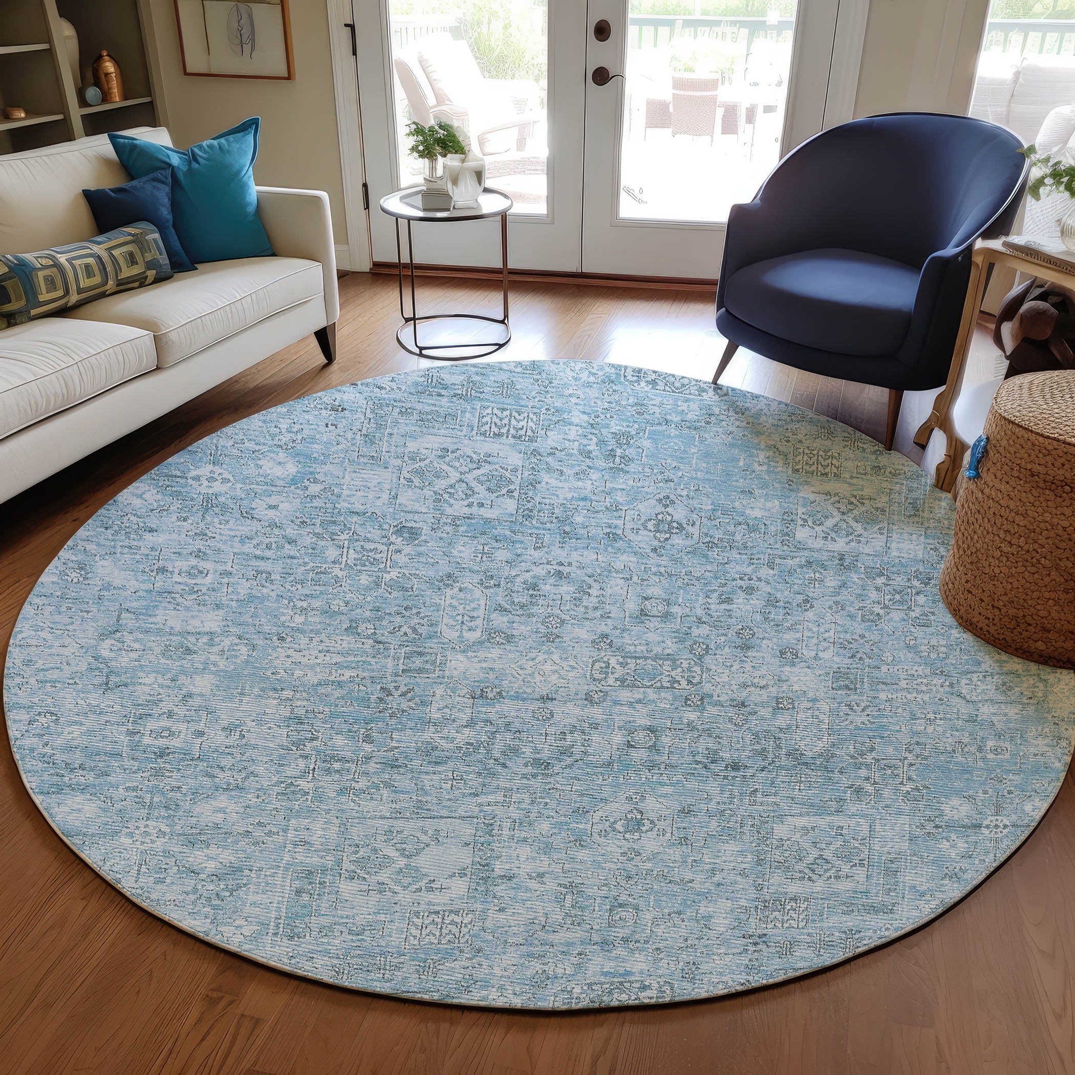 Addison Rugs Parallel Bands Blue Washable Indoor-Outdoor Rug