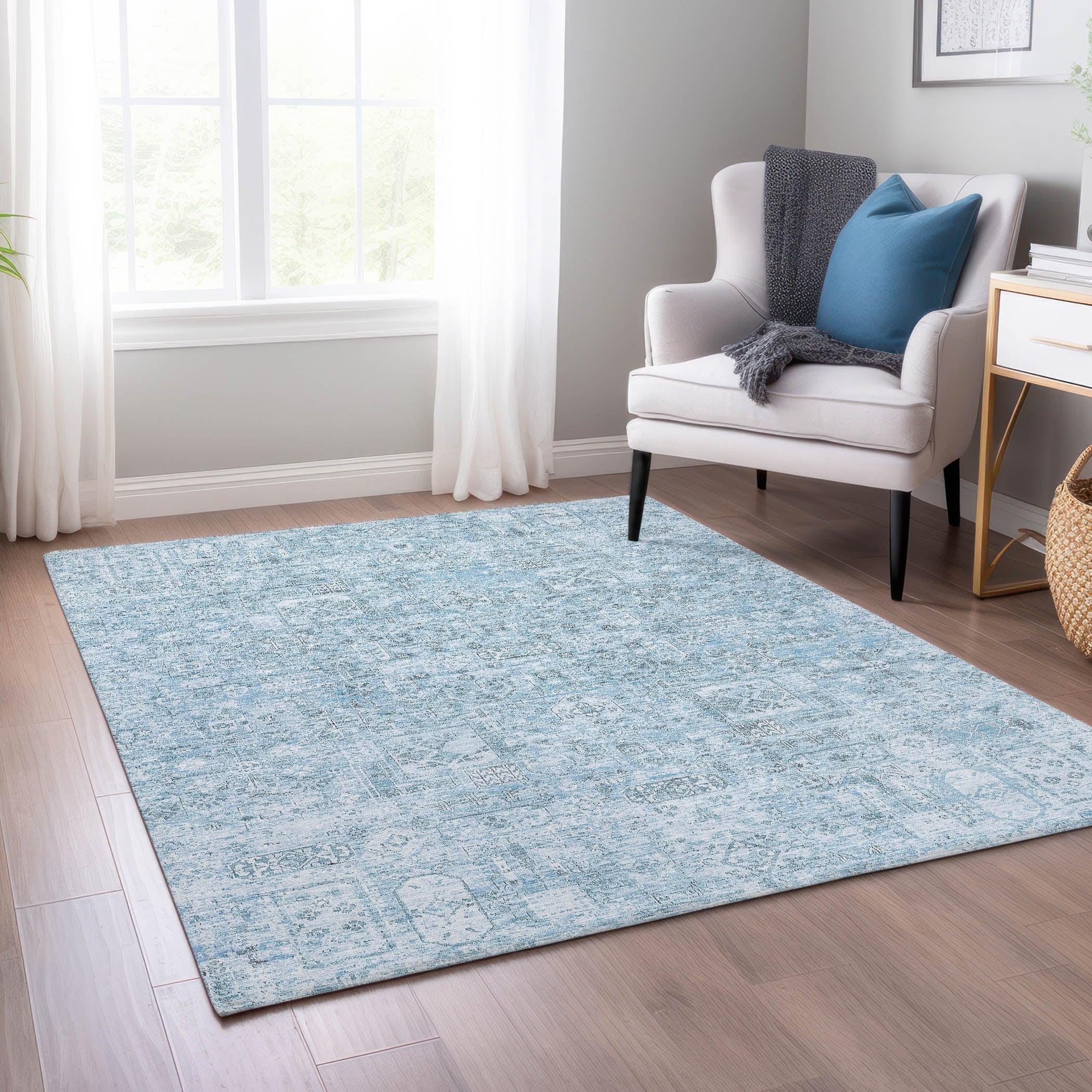 Addison Rugs Parallel Bands Blue Washable Indoor-Outdoor Rug