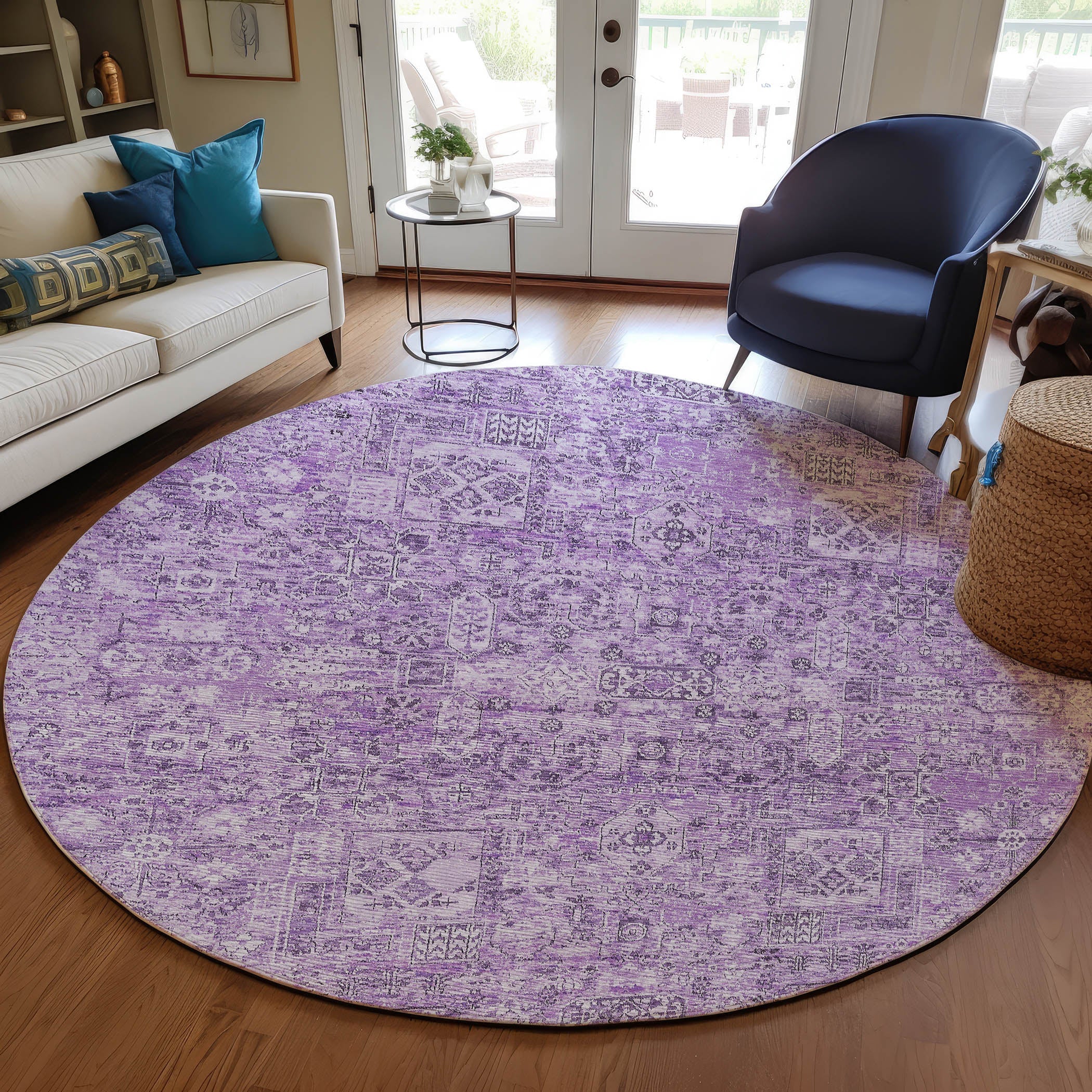 Addison Rugs Parallel Bands Purple Washable Indoor-Outdoor Rug