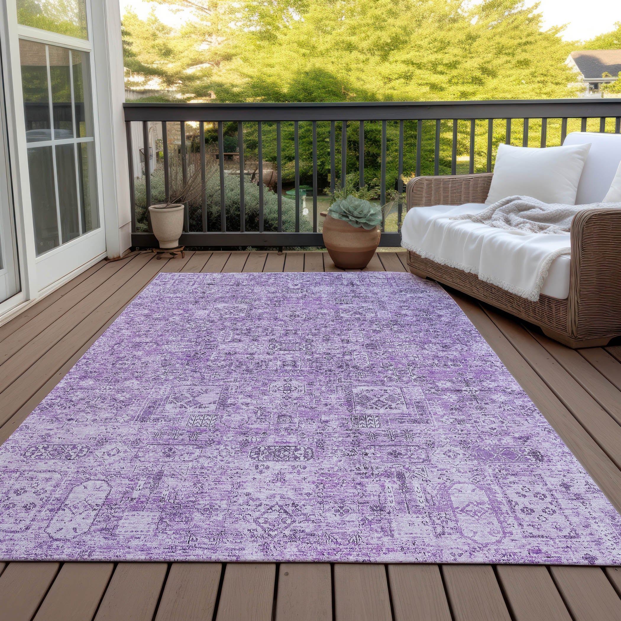 Addison Rugs Parallel Bands Purple Washable Indoor-Outdoor Rug