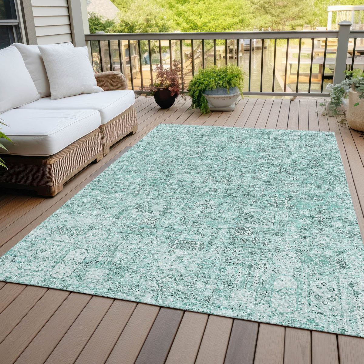 Addison Rugs Parallel Bands Teal Washable Indoor-Outdoor Rug
