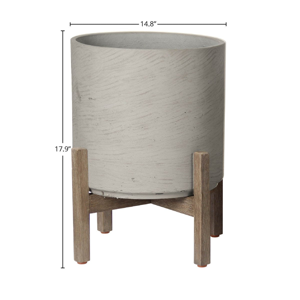 LH Home Patio Wood Base Round Outdoor Standing Pot