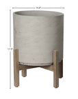 LH Home Patio Wood Base Round Outdoor Standing Pot