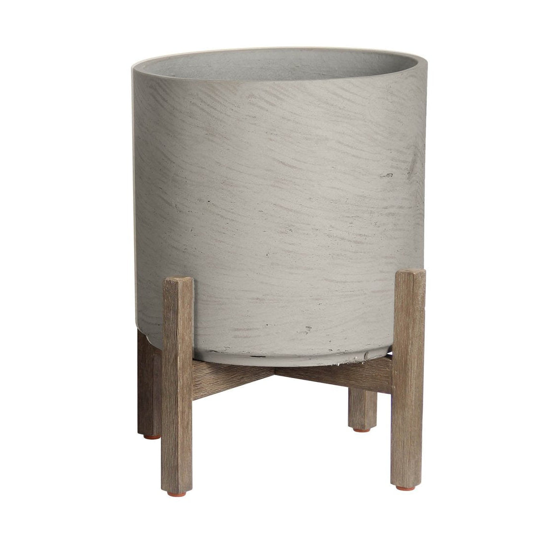 LH Home Patio Wood Base Round Outdoor Standing Pot