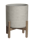 LH Home Patio Wood Base Round Outdoor Standing Pot