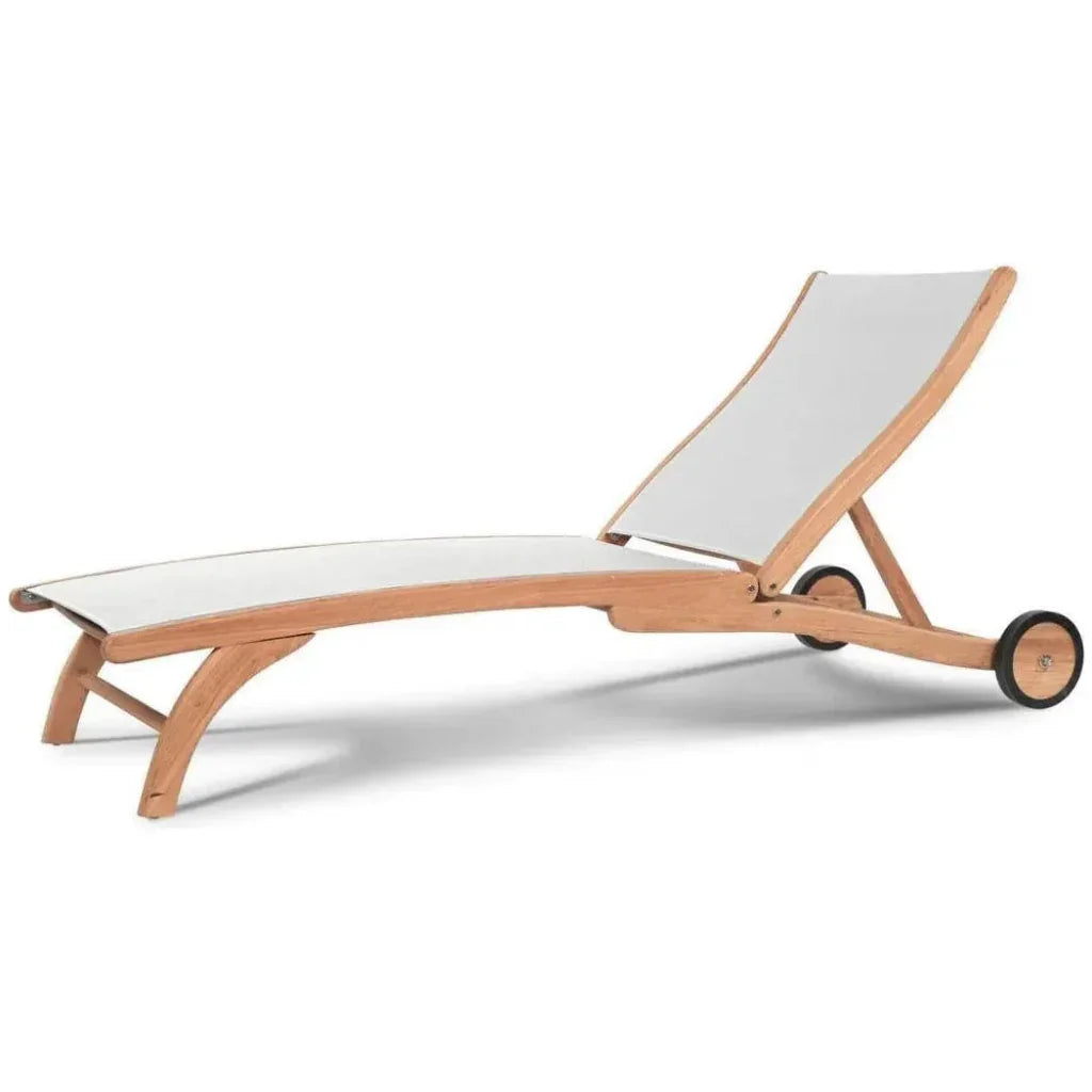 HiTeak Pearl Teak Outdoor Reclining Chaise Lounger Wheels