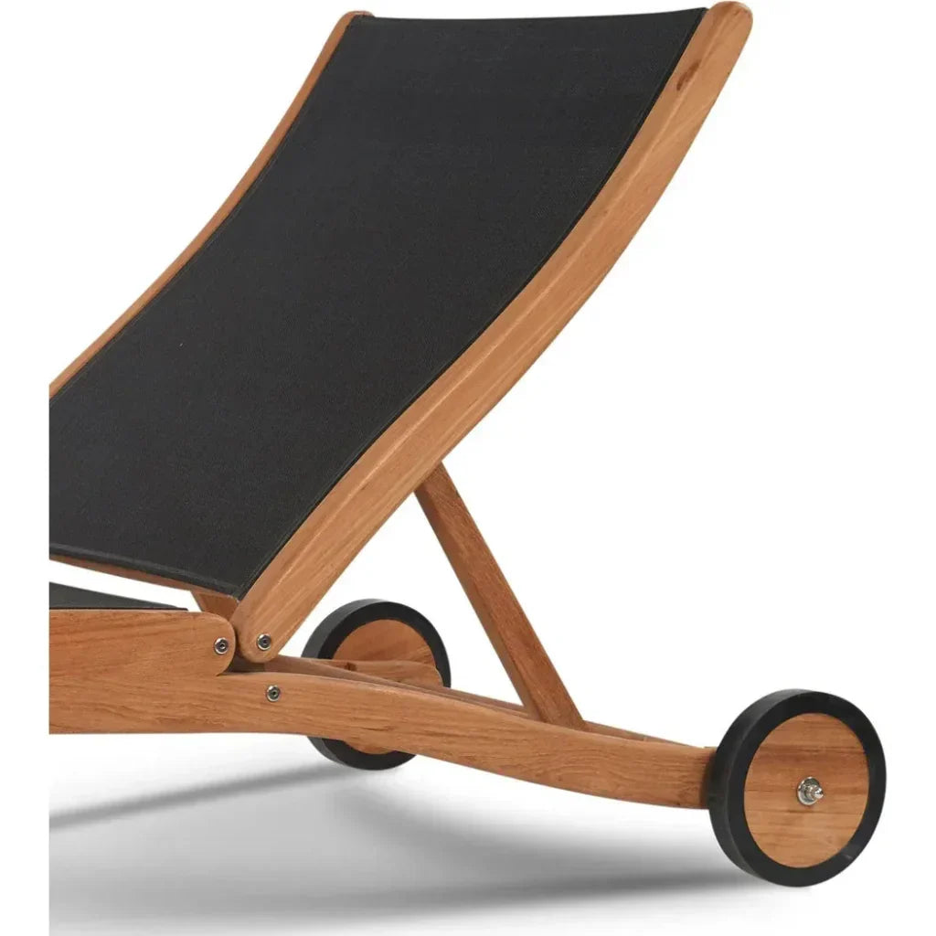 HiTeak Pearl Teak Outdoor Reclining Chaise Lounger Wheels