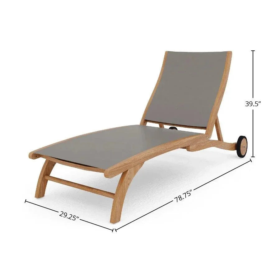 HiTeak Pearl Teak Outdoor Reclining Chaise Lounger Wheels