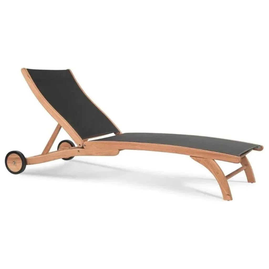 HiTeak Pearl Teak Outdoor Reclining Chaise Lounger Wheels