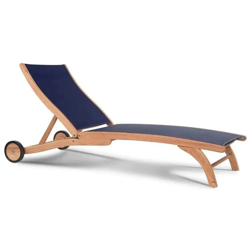 HiTeak Pearl Teak Outdoor Reclining Chaise Lounger Wheels