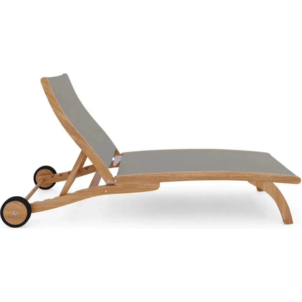 HiTeak Pearl Teak Outdoor Reclining Chaise Lounger Wheels