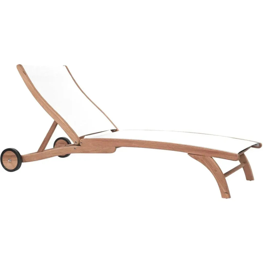 HiTeak Pearl Teak Outdoor Reclining Chaise Lounger Wheels