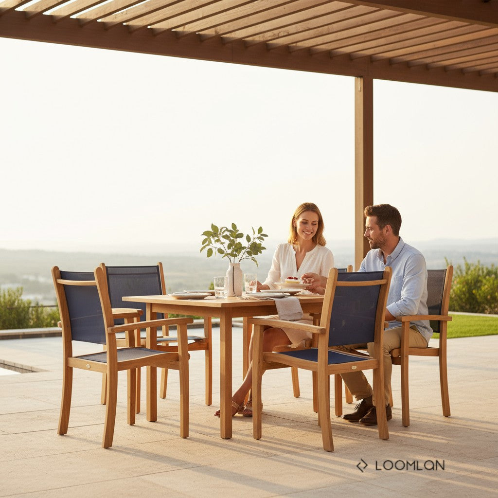 HiTeak Pearl Teak Patio Square Dining Set 5PC