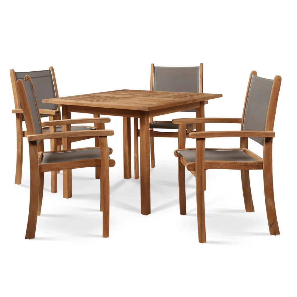 HiTeak Pearl Teak Patio Square Dining Set 5PC
