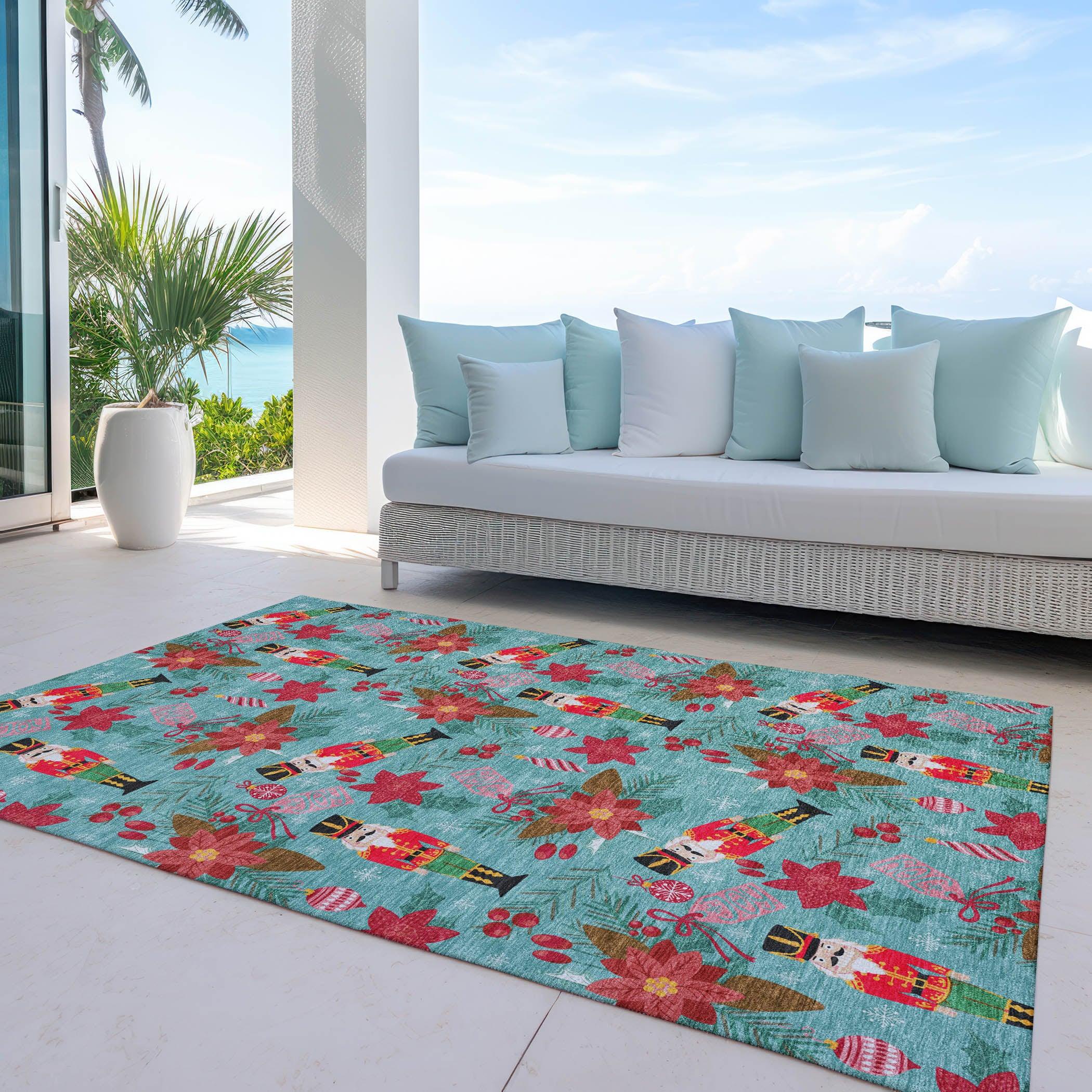 Addison Rugs Quaius Teal Washable Indoor-Outdoor Rug