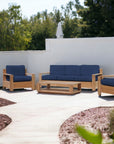 Qube 4-Piece Teak Outdoor Patio Deep Seating Set with Sunbrella Cushions-Outdoor Lounge Sets-HiTeak-LOOMLAN