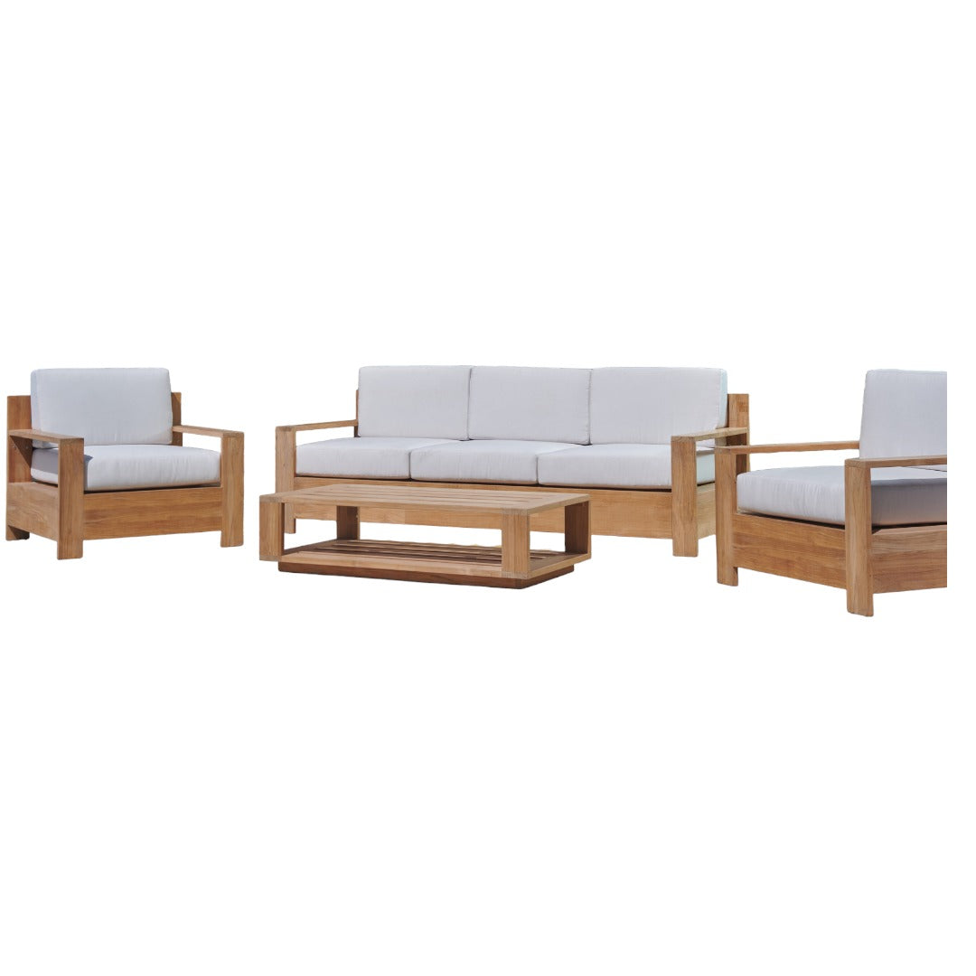 Qube 4-Piece Teak Outdoor Patio Deep Seating Set with Sunbrella Cushions-Outdoor Lounge Sets-HiTeak-LOOMLAN