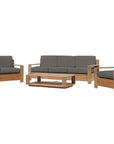 Qube 4-Piece Teak Outdoor Patio Deep Seating Set with Sunbrella Cushions-Outdoor Lounge Sets-HiTeak-Charcoal-LOOMLAN