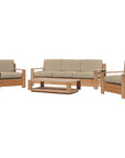 Qube 4-Piece Teak Outdoor Patio Deep Seating Set with Sunbrella Cushions-Outdoor Lounge Sets-HiTeak-Fawn-LOOMLAN