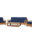 Qube 4-Piece Teak Outdoor Patio Deep Seating Set with Sunbrella Cushions-Outdoor Lounge Sets-HiTeak-Navy-LOOMLAN