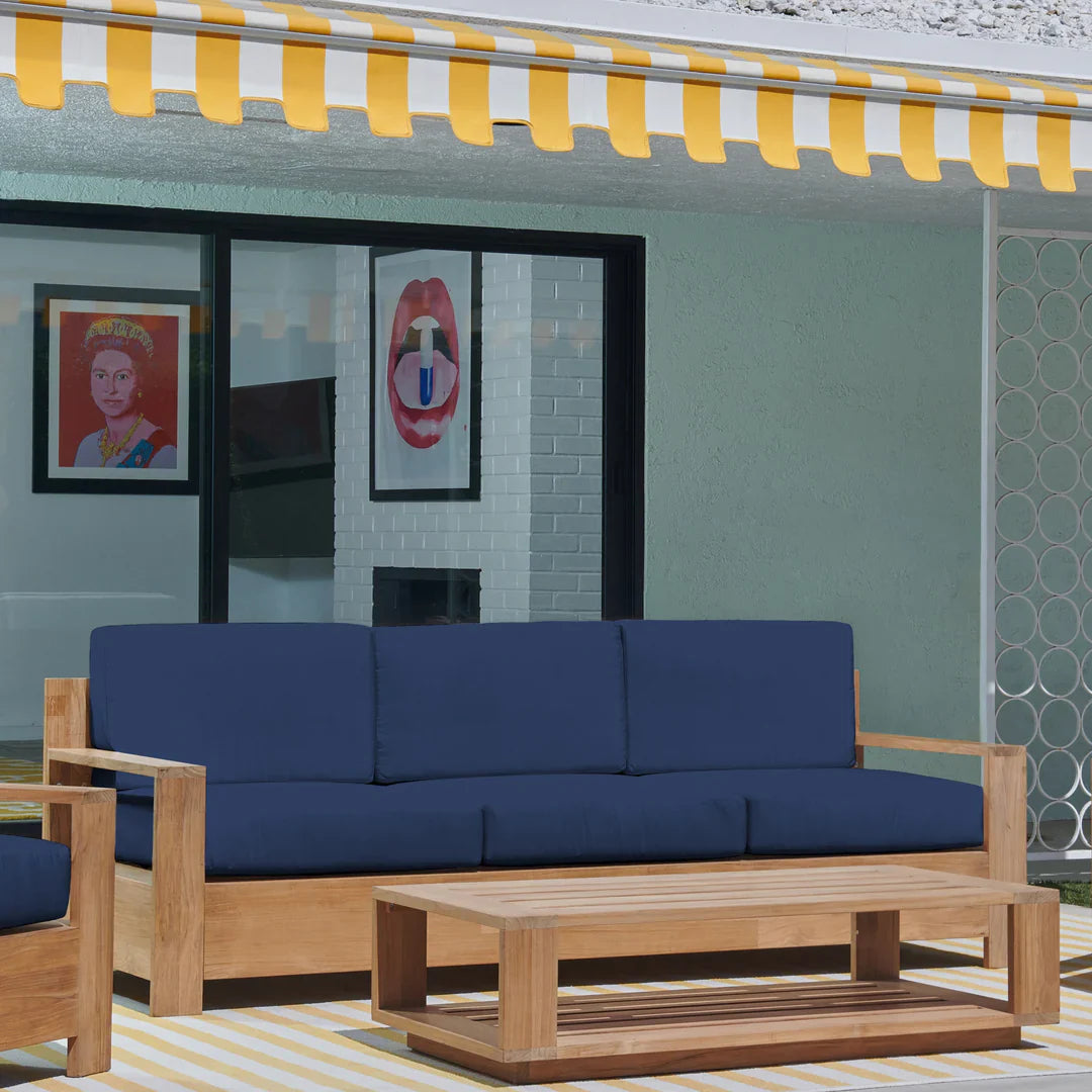 HiTeak Qube Teak Deep Outdoor Couch Sunbrella Cushions