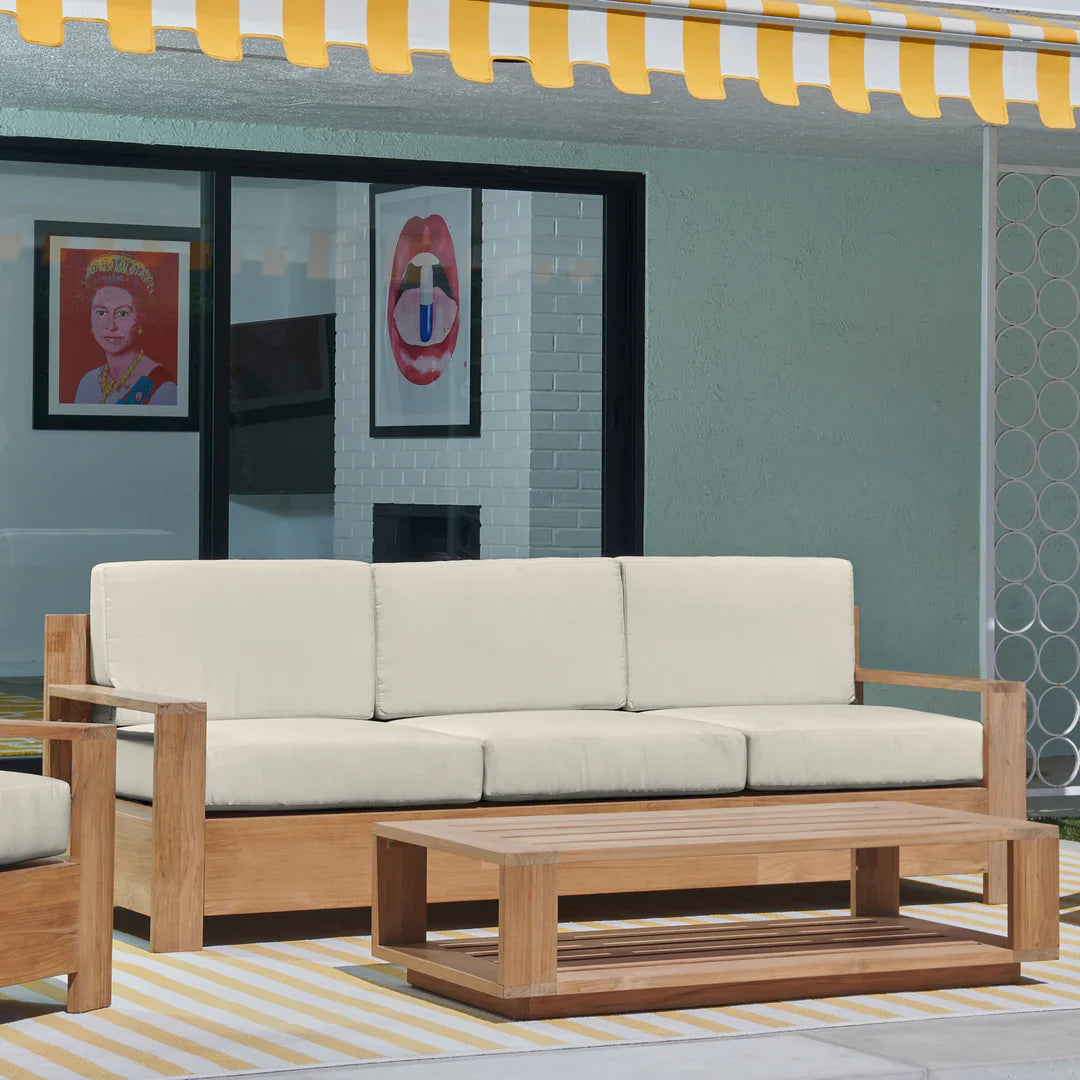 HiTeak Qube Teak Deep Outdoor Couch Sunbrella Cushions
