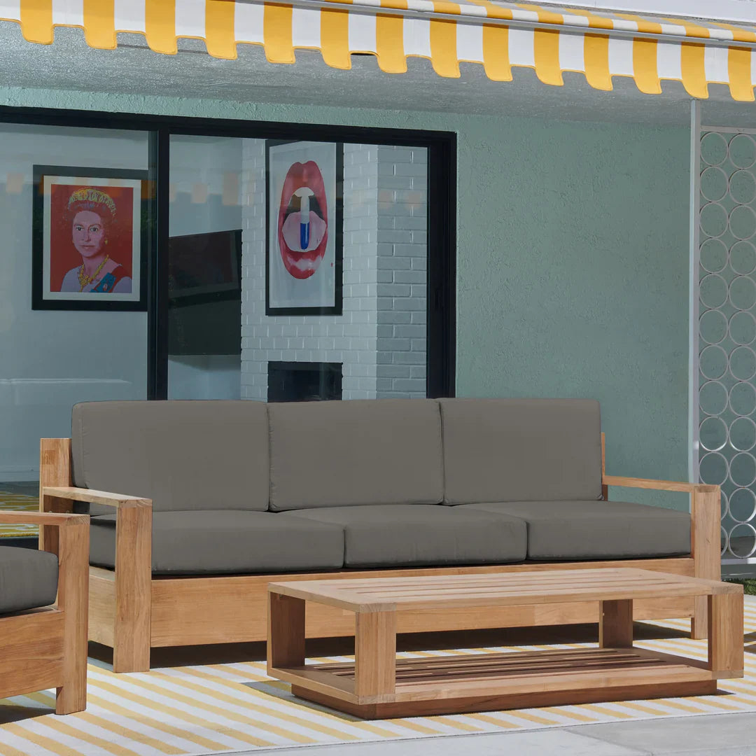 HiTeak Qube Teak Deep Outdoor Couch Sunbrella Cushions