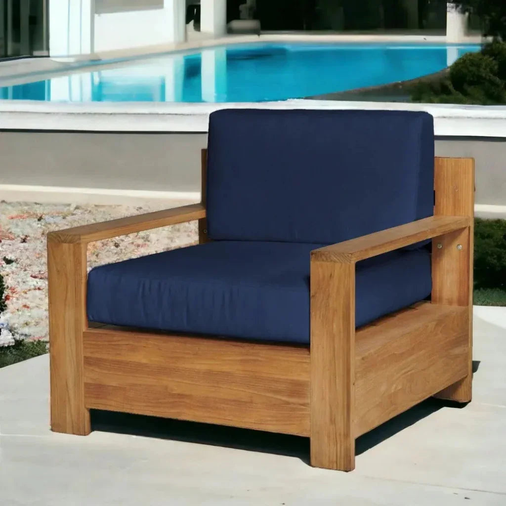 HiTeak Qube Teak Outdoor Club Chair Sunbrella Cushion