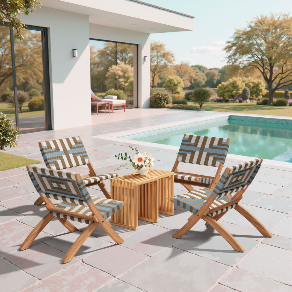 Zuo Modern Riviera Natural Wooden Extendable Outdoor Stool 2PC