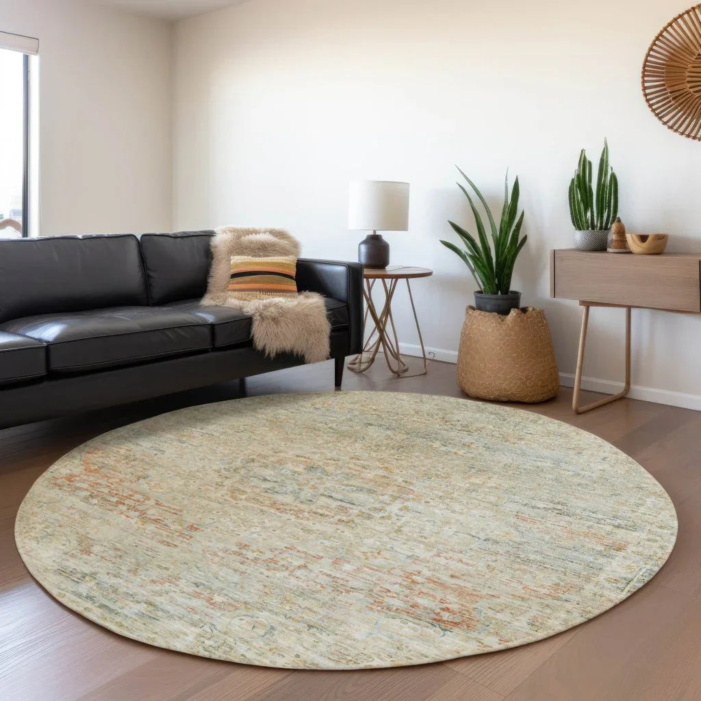 LOOMLAN Rugs Rosantha Tan Washable Indoor-Outdoor Rug