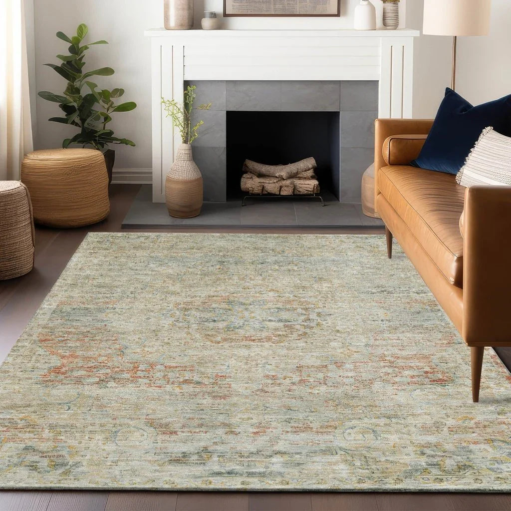 LOOMLAN Rugs Rosantha Tan Washable Indoor-Outdoor Rug