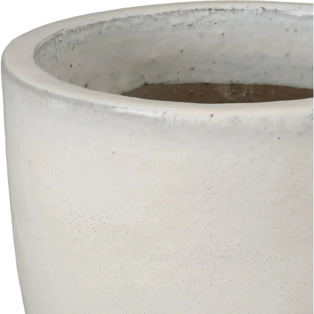 Emissary Round Distressed White Ceramic Planter
