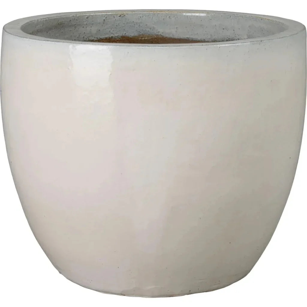 Emissary Round Distressed White Ceramic Planter