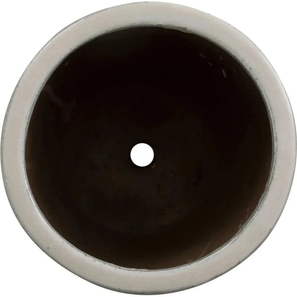 Emissary Round Distressed White Ceramic Planter