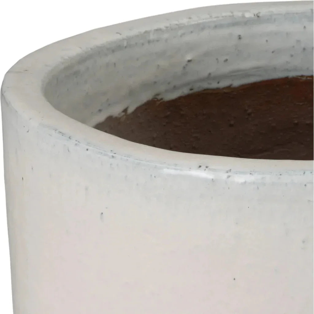 Emissary Round Distressed White Ceramic Planter