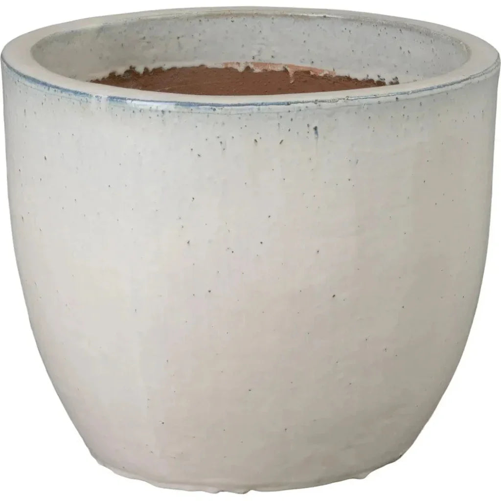 Emissary Round Distressed White Ceramic Planter