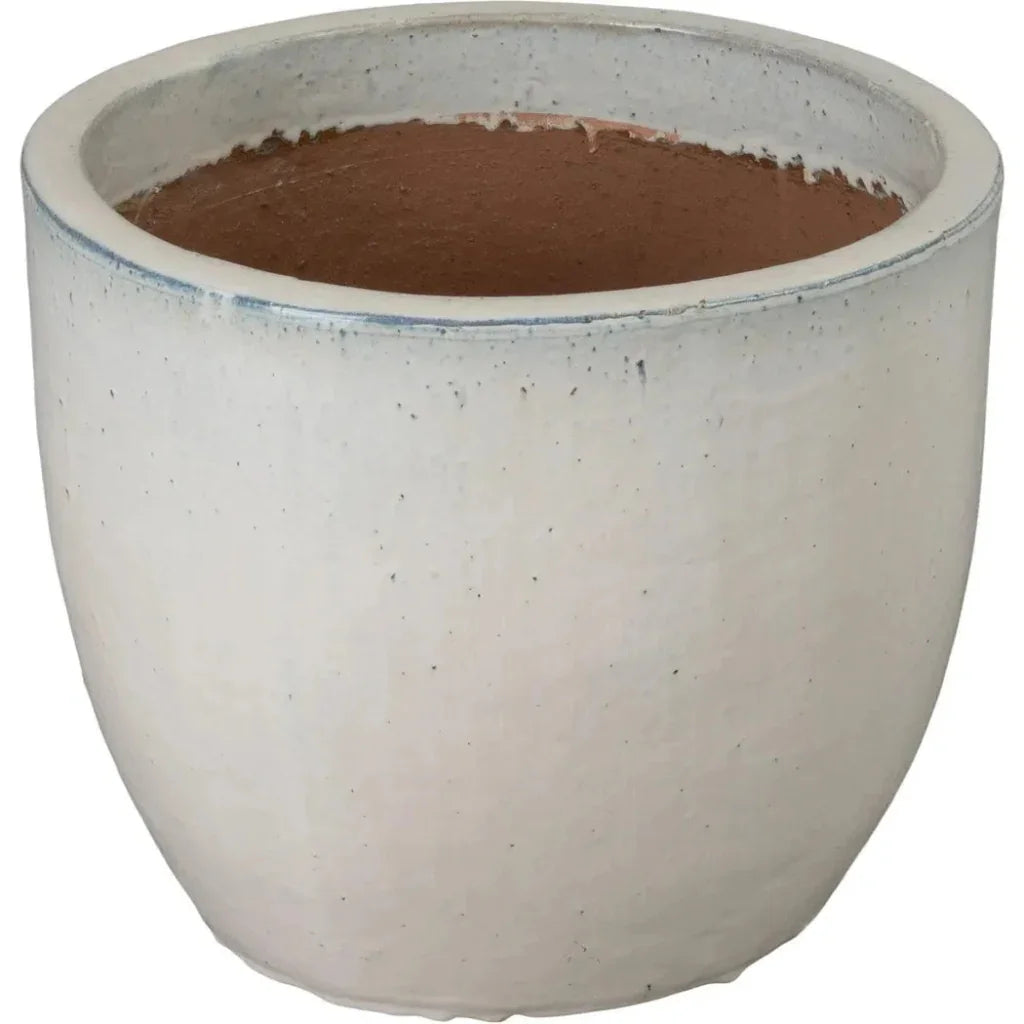 Emissary Round Distressed White Ceramic Planter