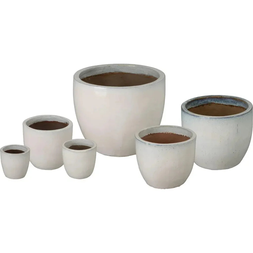 Emissary Round Distressed White Ceramic Planter