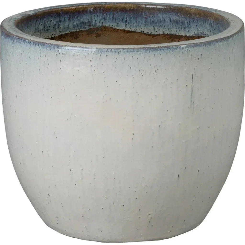 Emissary Round Distressed White Ceramic Planter