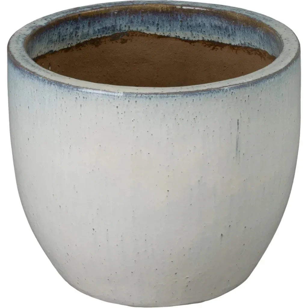 Emissary Round Distressed White Ceramic Planter