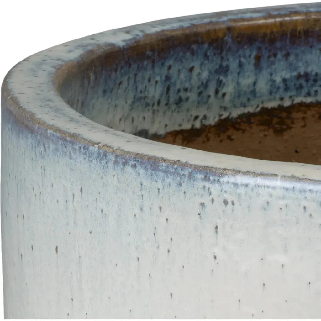 Emissary Round Distressed White Ceramic Planter