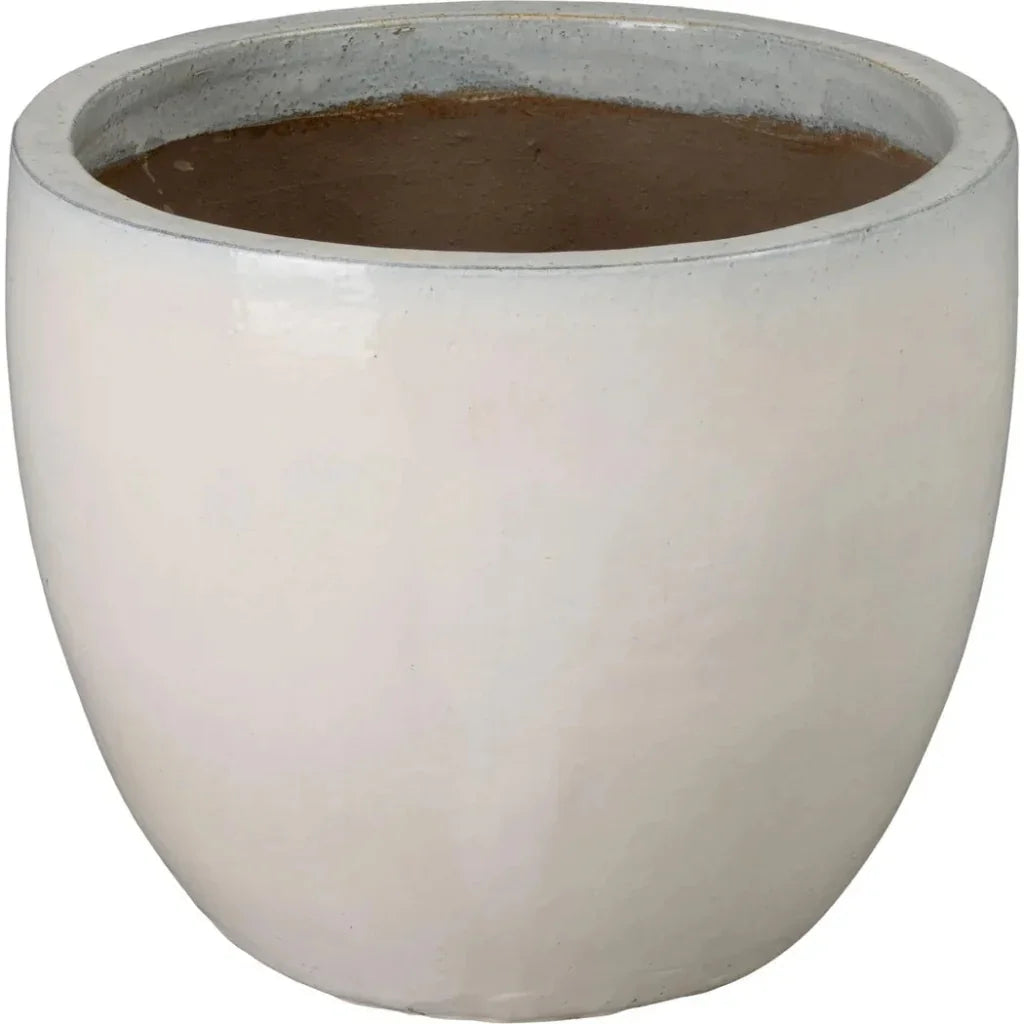 Emissary Round Distressed White Ceramic Planter