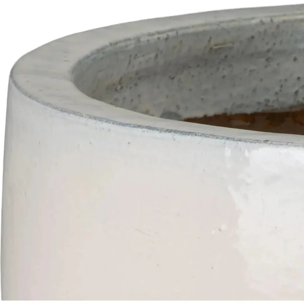 Emissary Round Distressed White Ceramic Planter