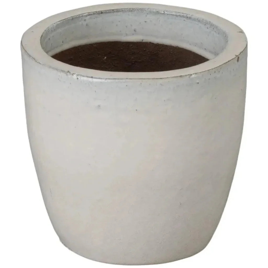 Emissary Round Distressed White Ceramic Planter