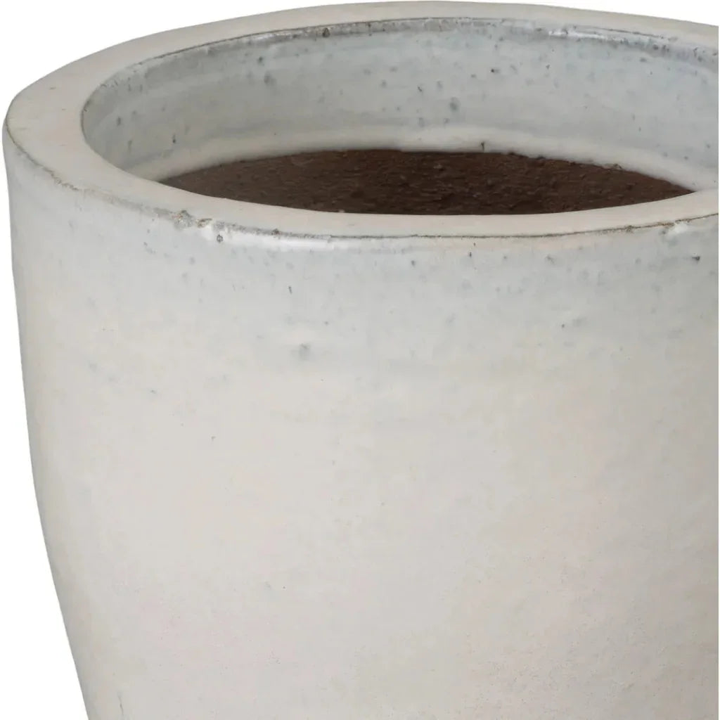 Emissary Round Distressed White Ceramic Planter