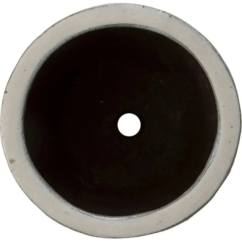 Emissary Round Distressed White Ceramic Planter
