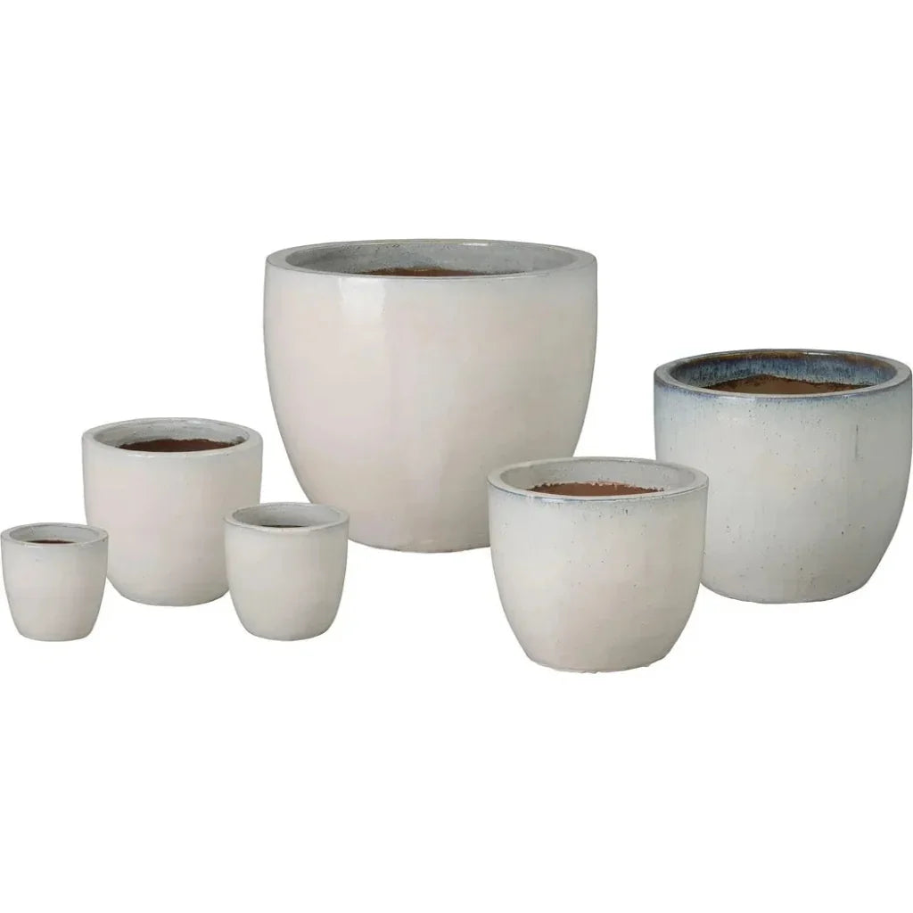 Emissary Round Distressed White Ceramic Planter