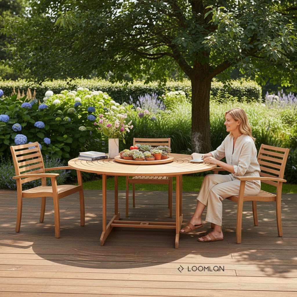 HiTeak Royal Teak Patio Round Dining Set 5PC