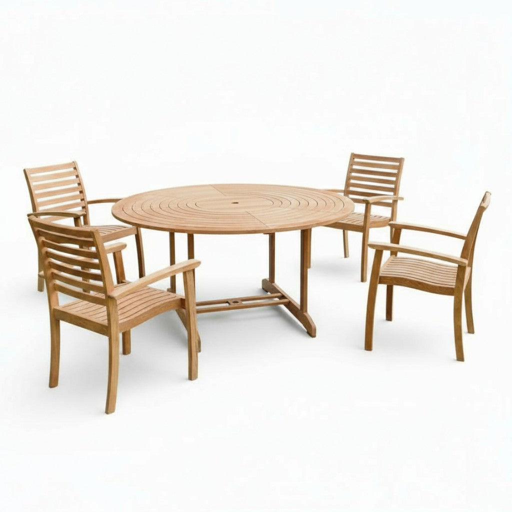 HiTeak Royal Teak Patio Round Dining Set 5PC